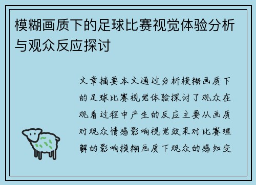 模糊画质下的足球比赛视觉体验分析与观众反应探讨