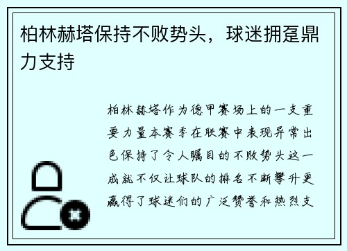 柏林赫塔保持不败势头，球迷拥趸鼎力支持